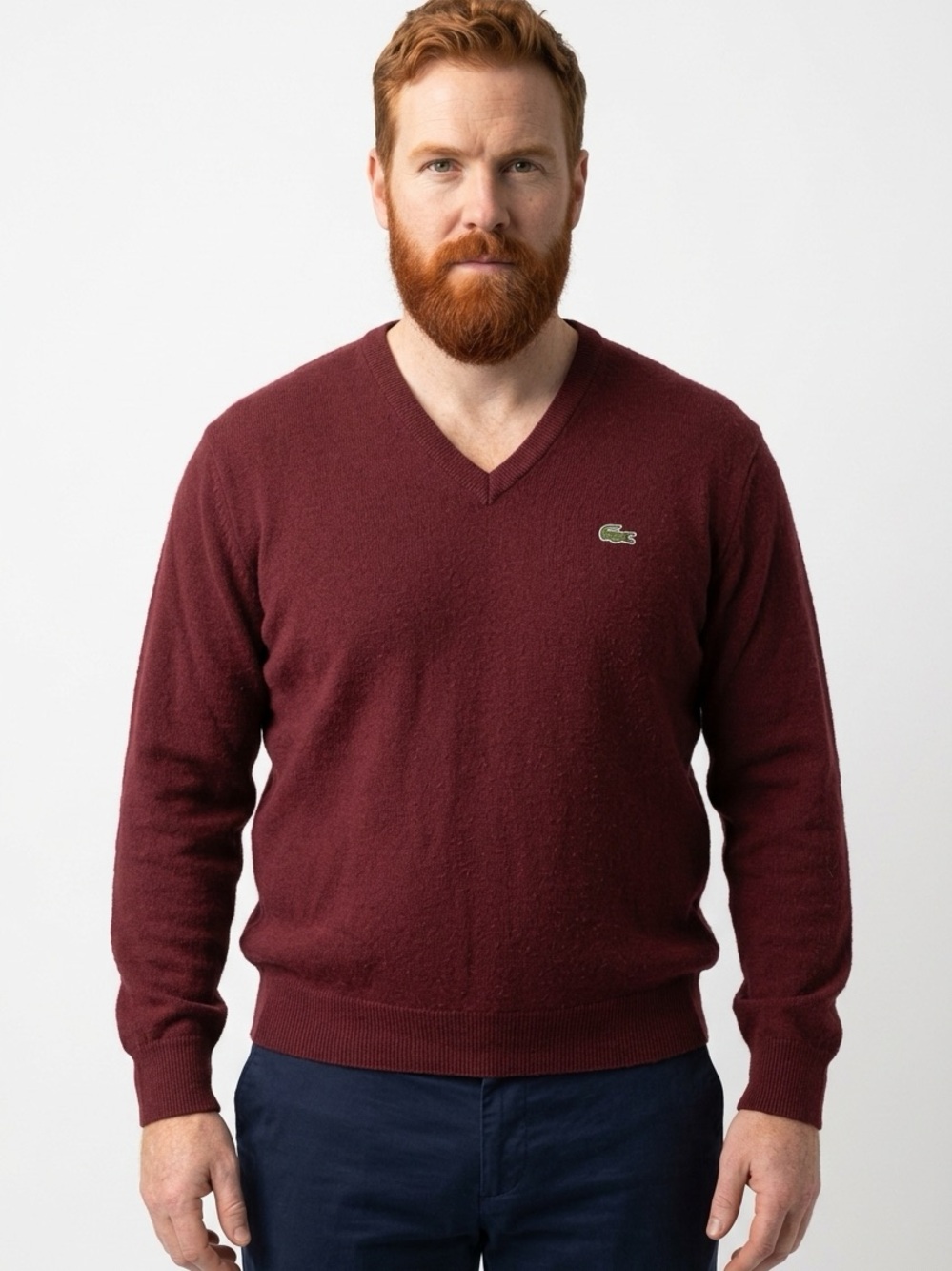 LACOSTE | Vintage Burgundy V-Neck Sweater Men’s Size Large